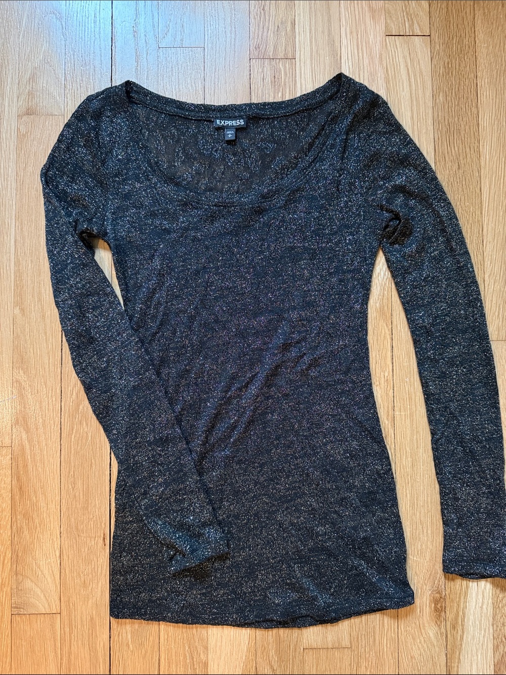 Express Black Metallic Scoop Neck Long Sleeve Top